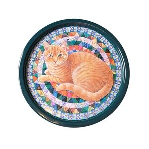 Leslie Anne Ivory Spiro The Calico Cat Large Round Tin Tray